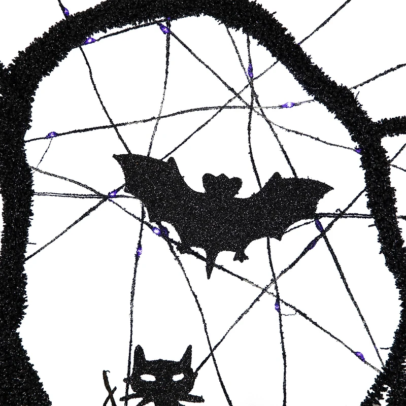 13" Black & Purple LED Halloween Twig Wreath with Bats