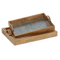 Brown Mango Wood Contemporary Tray Set