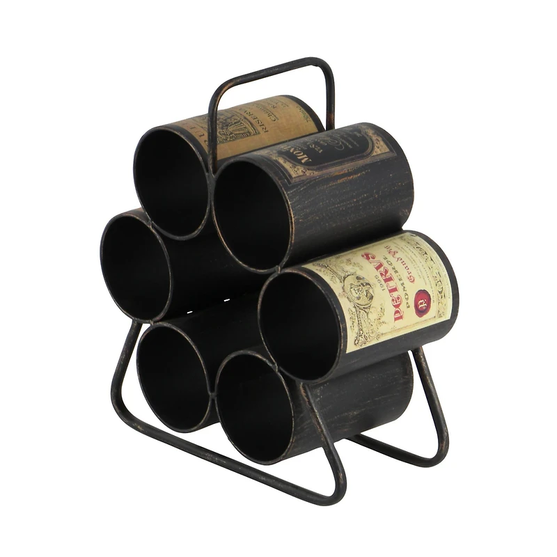 14" Black Metal Industrial Wine Holder Rack