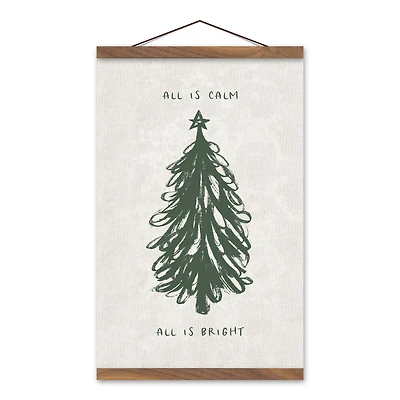 All is Calm All is Bright 12" x 18" Teak Hanging Canvas