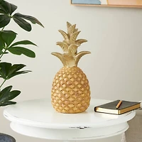 13" Gold Textured Pineapple Fruit Sculpture with Carved Top