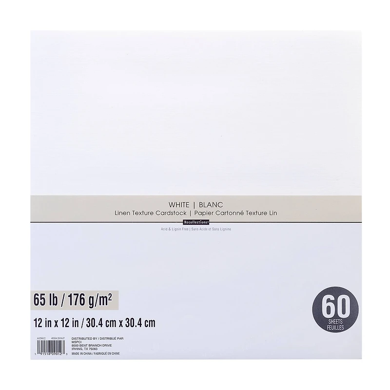 9 Packs: 60 ct. (540 total) White 12" x 12" Linen Texture Cardstock by Recollections™