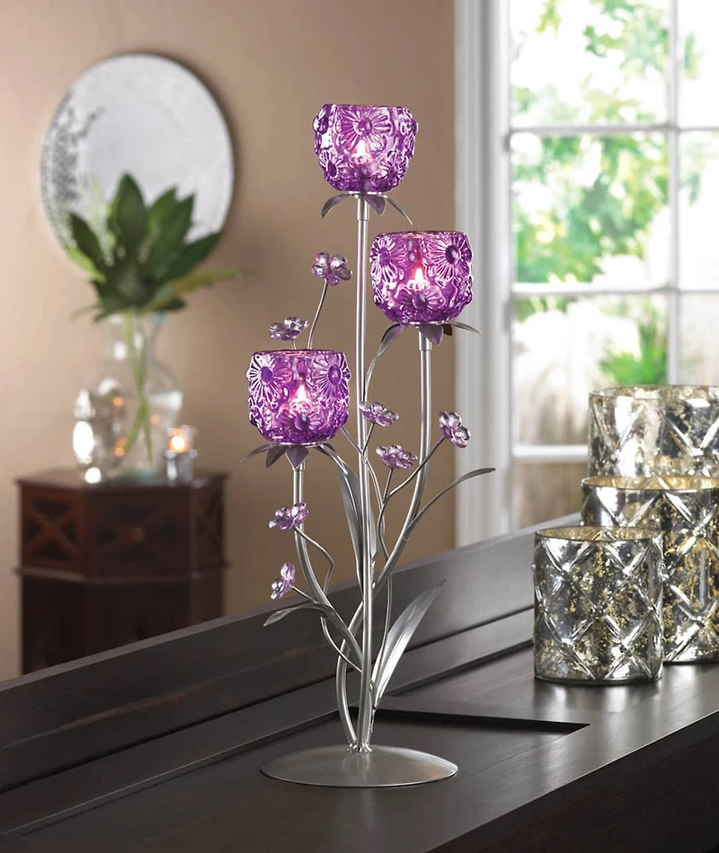 17.75" Fuchsia Blooms Candleholder