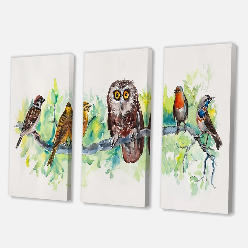 Designart - Owl On A Branch With Bird Friends