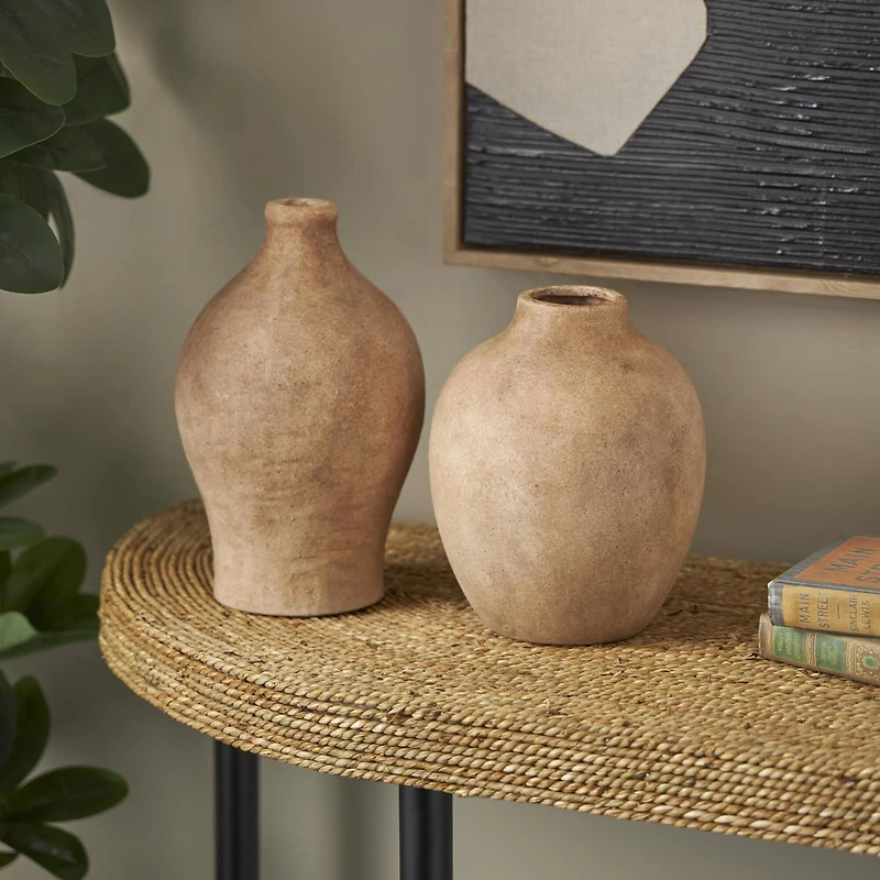 Brown Ceramic Antique Style Textured Vase Set