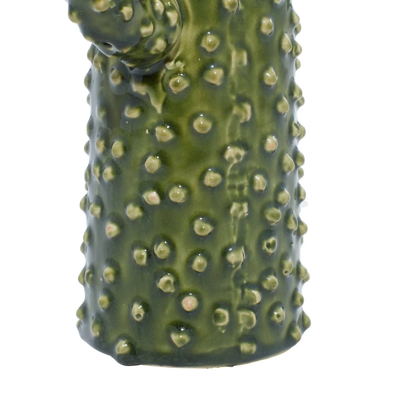 Green Ceramic Eclectic Vase, 12" x 5" x 6"