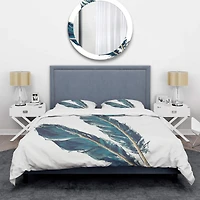 Designart 'Gold Indigo Feathers III' Glam Bedding Set