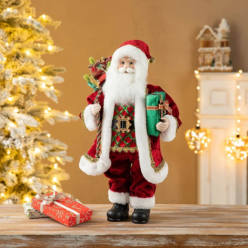 Glitzhome® 18" Faux Fur Traditional Christmas Santa Figurine