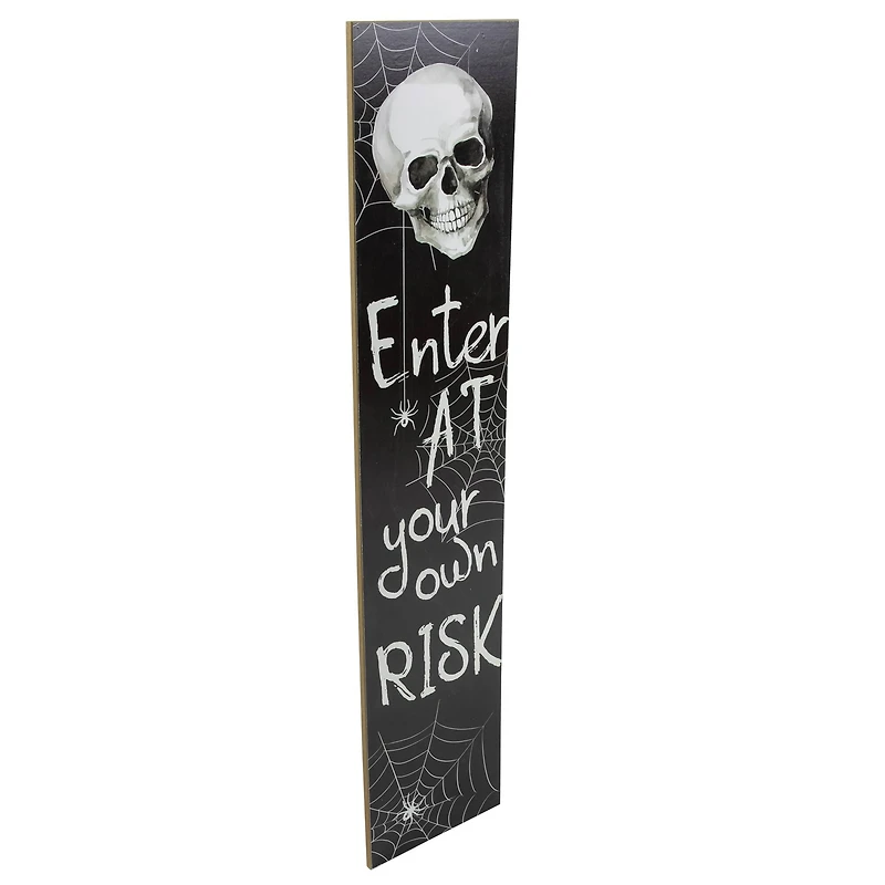 36" Black & White Enter at Your Own Risk Wood Halloween Wall Sign