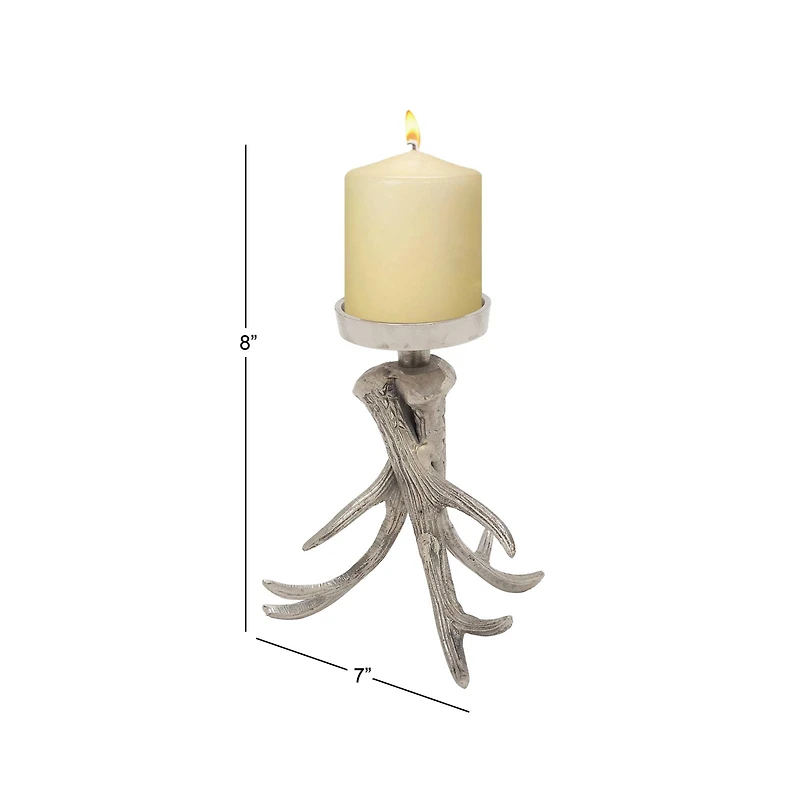 8" Silver Aluminum Traditional Candlestick Holder