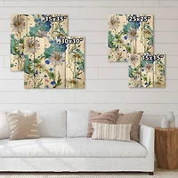 Designart - Daisies With Green Leaves II - Traditional Print on Natural Pine Wood