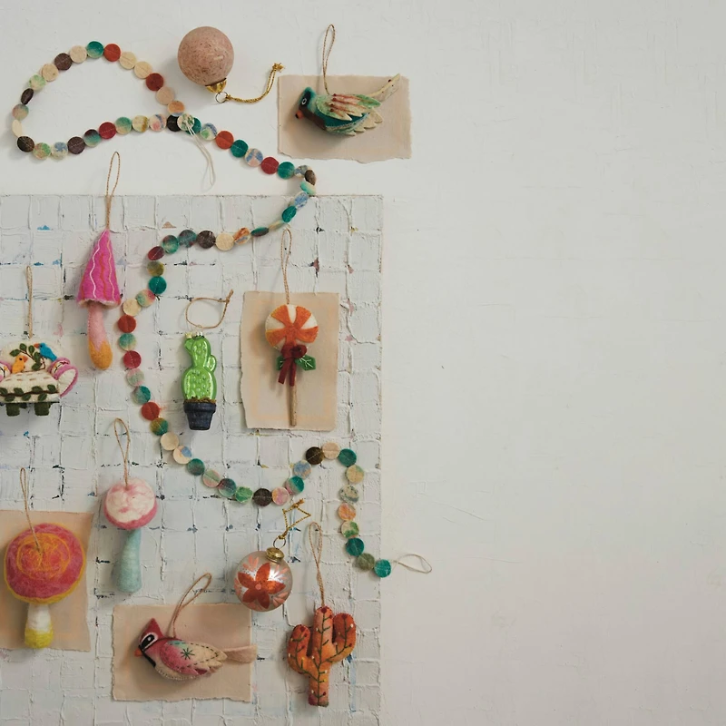 Hello Honey® 6 Pack 7.5" Handmade Wool Felt Mushroom Ornaments