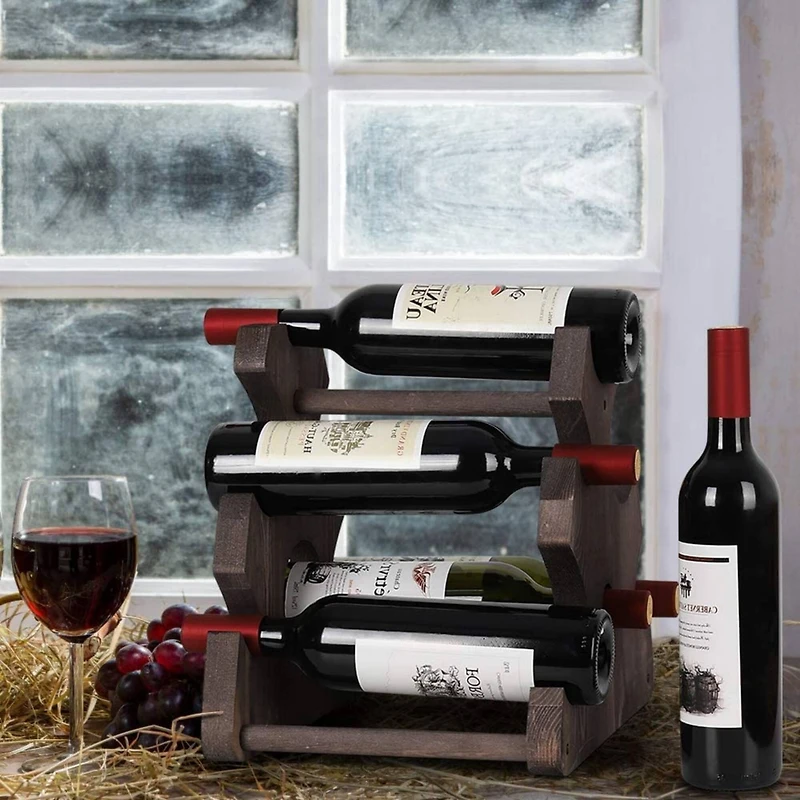 NEX™ 12.5" Brown Countertop 6-Bottle Wood Wine Rack