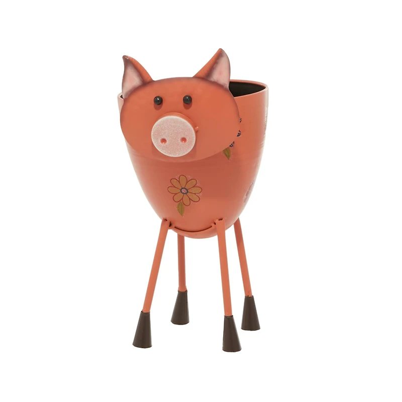 16" Pink Metal Eclectic Pig Planter