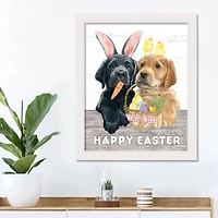 Happy Easter Puppy Friends 16" x 20" White Framed Print Under Plexiglass