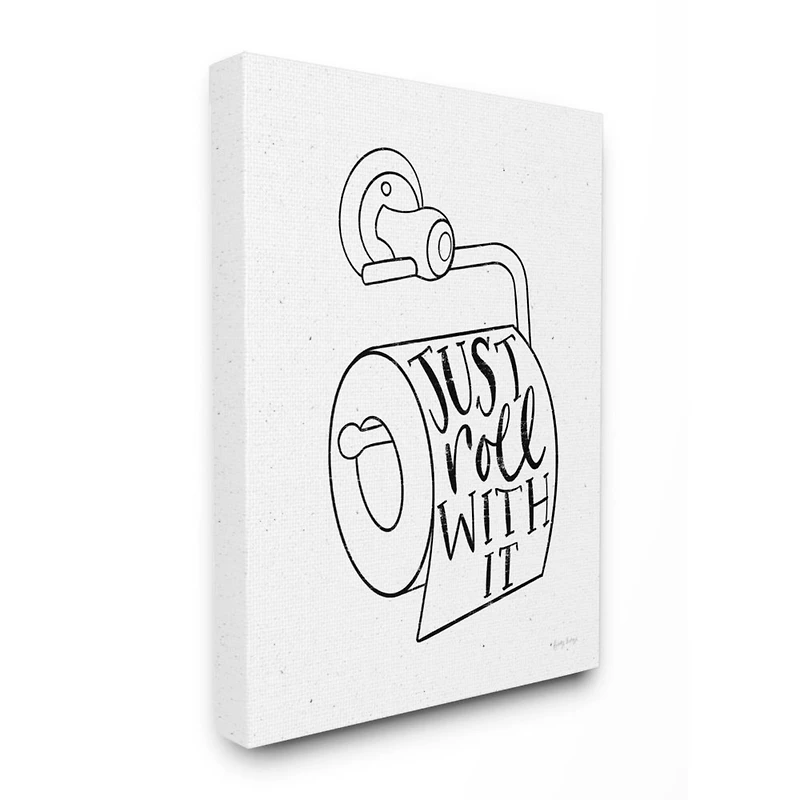 Stupell Industries Just Roll With It Toilet Bathroom Humor Word Pun Canvas Wall Art