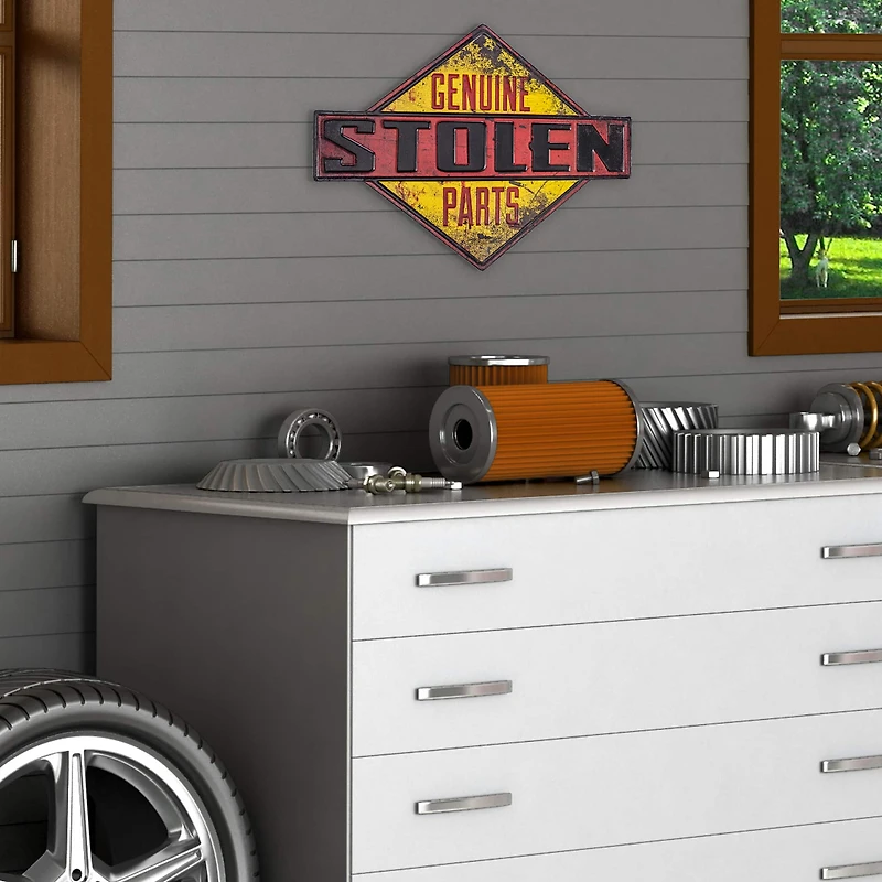 American Art Décor™ 18.25" Genuine Stolen Parts Embossed Metal Sign