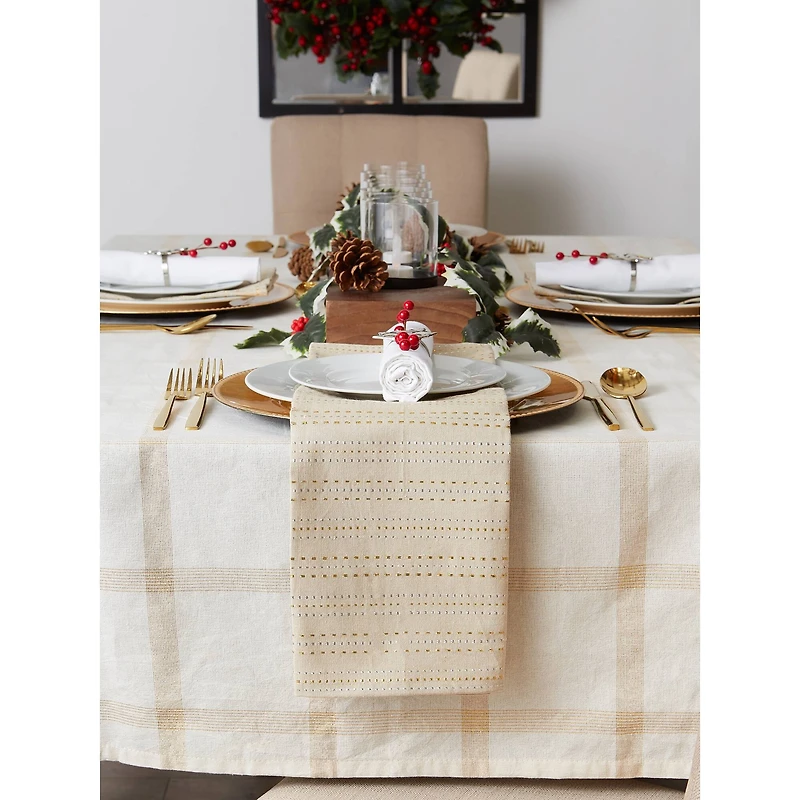 DII® 120" Gold Lurex Plaid Tablecloth