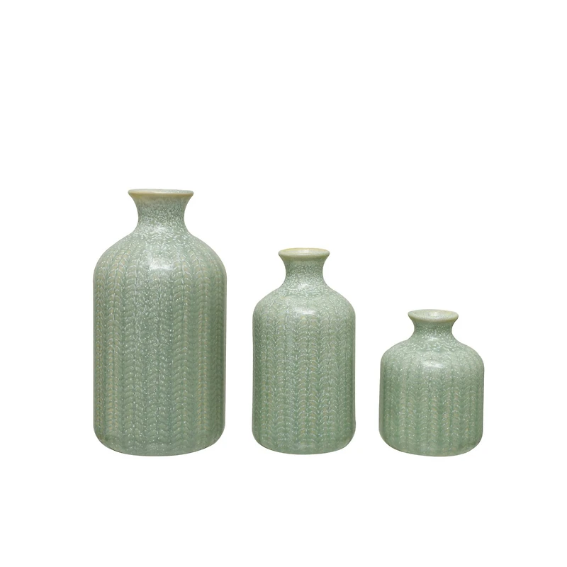 Hello Honey® Gray, Green & Natural Stoneware Vase Set