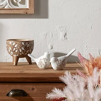 Floral Etched Bird Figurines Set