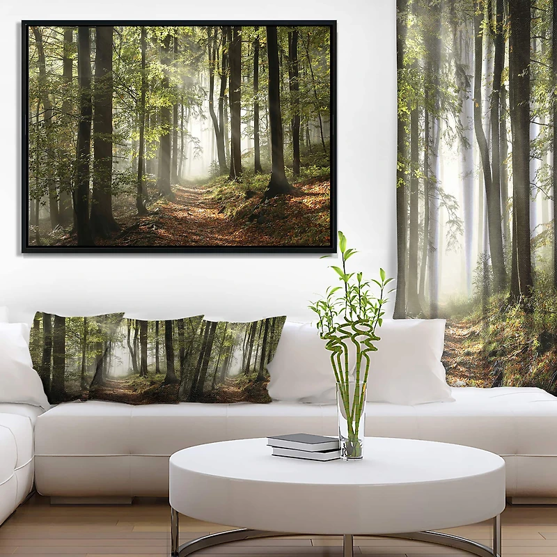 Designart - Green Fall Forest with Sun Rays