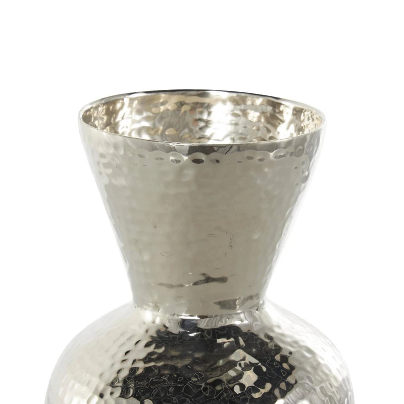 13" Silver Aluminum Metal Hammered Vase with Cone Shaped Opening