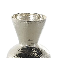 13" Silver Aluminum Metal Hammered Vase with Cone Shaped Opening