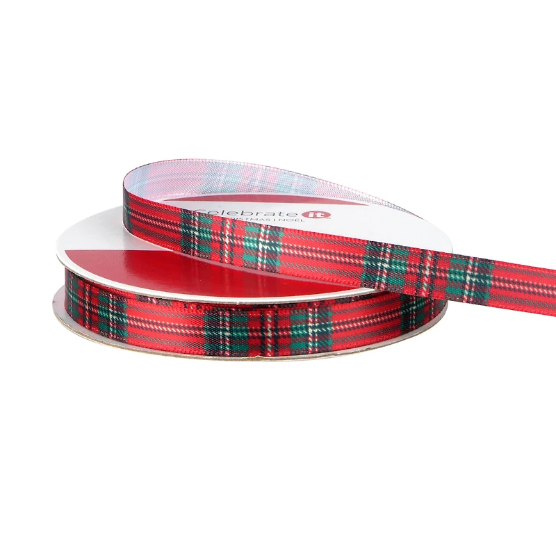 3/8" x 12ft. Red Tartan Ribbon by Celebrate It® Christmas