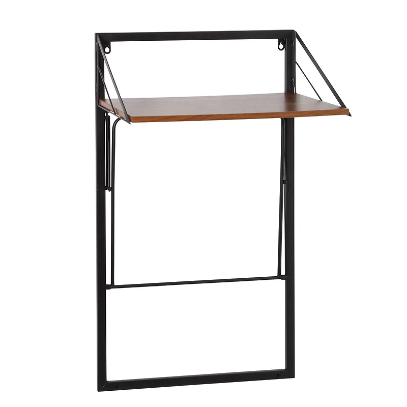 Honey Can Do Black & Walnut Collapsible Wall-Mounted Hamper with Bag and Shelf