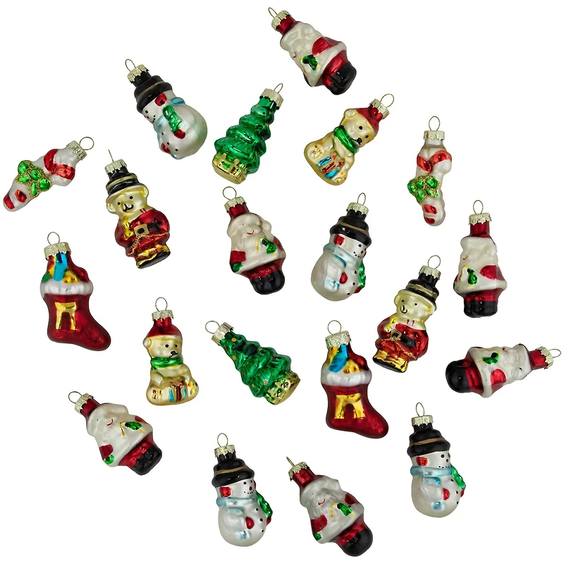 Set of 20 Holiday Figurines Glass Christmas Ornaments 1.75"