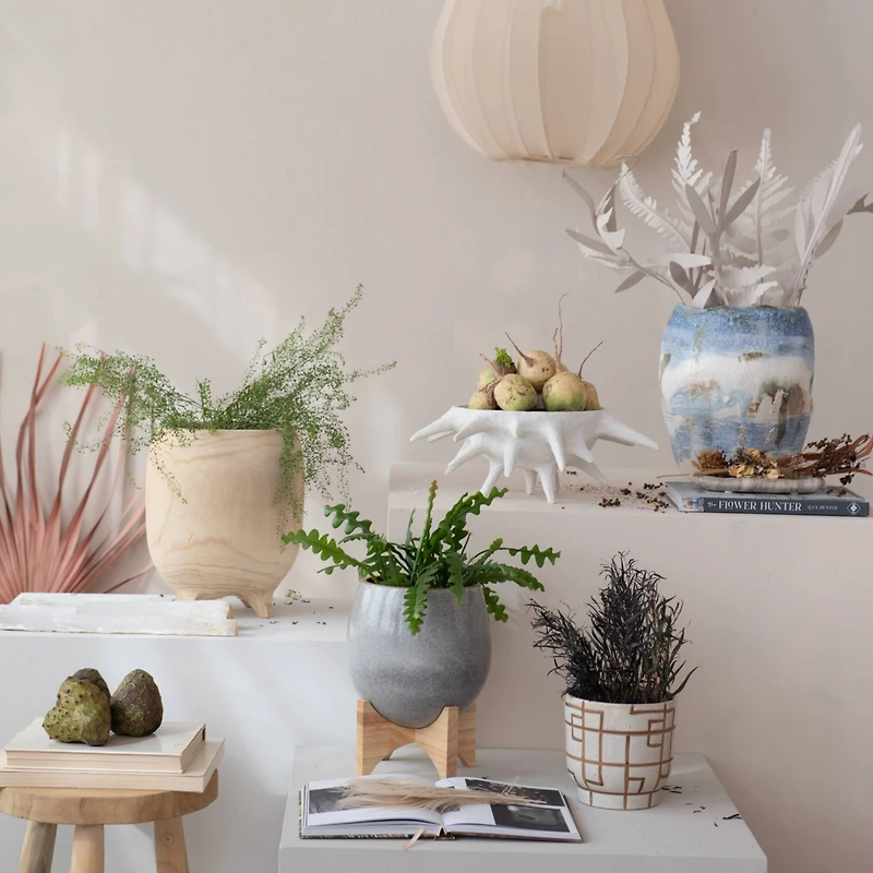 Hello Honey® 11.5" Tall Paulownia Wood Footed Planter