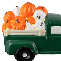 9.5" LED Lighted Green Ceramic Truck Hauling Pumpkins Autumn Harvest Decoration