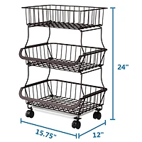 Black 3-Tier Rolling Stackable Utility Cart