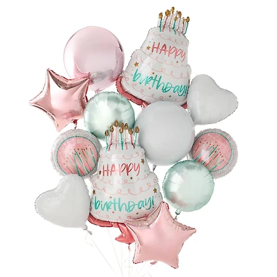Happy Birthday Cake Foil Balloon Bundle