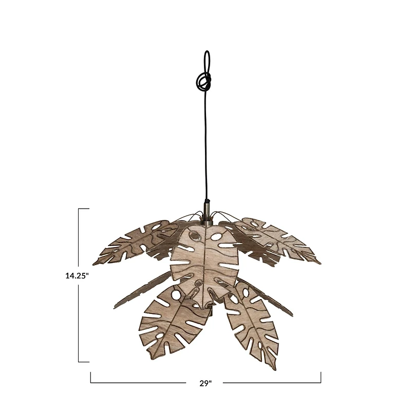 Hello Honey® Antique Brass Finish & Natural Round Metal & Banana Fiber Leaf Hanging Pendant Lamp