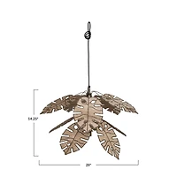 Hello Honey® Antique Brass Finish & Natural Round Metal & Banana Fiber Leaf Hanging Pendant Lamp