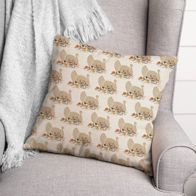 Neutral Turkey Pattern Throw Pillow