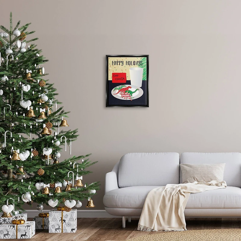 Stupell Industries Happy Holidays Dinosaur Santa Cookies Framed Floater Canvas Wall Art