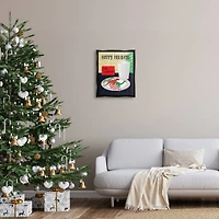 Stupell Industries Happy Holidays Dinosaur Santa Cookies Framed Floater Canvas Wall Art