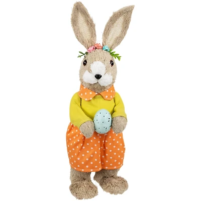15" Orange & Green Standing Girl Rabbit with Easter Egg Figure