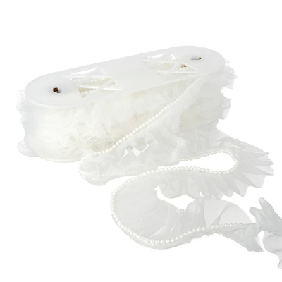 2" White Pleat Tulle with Pearl Bead Trim by Celebrate It®