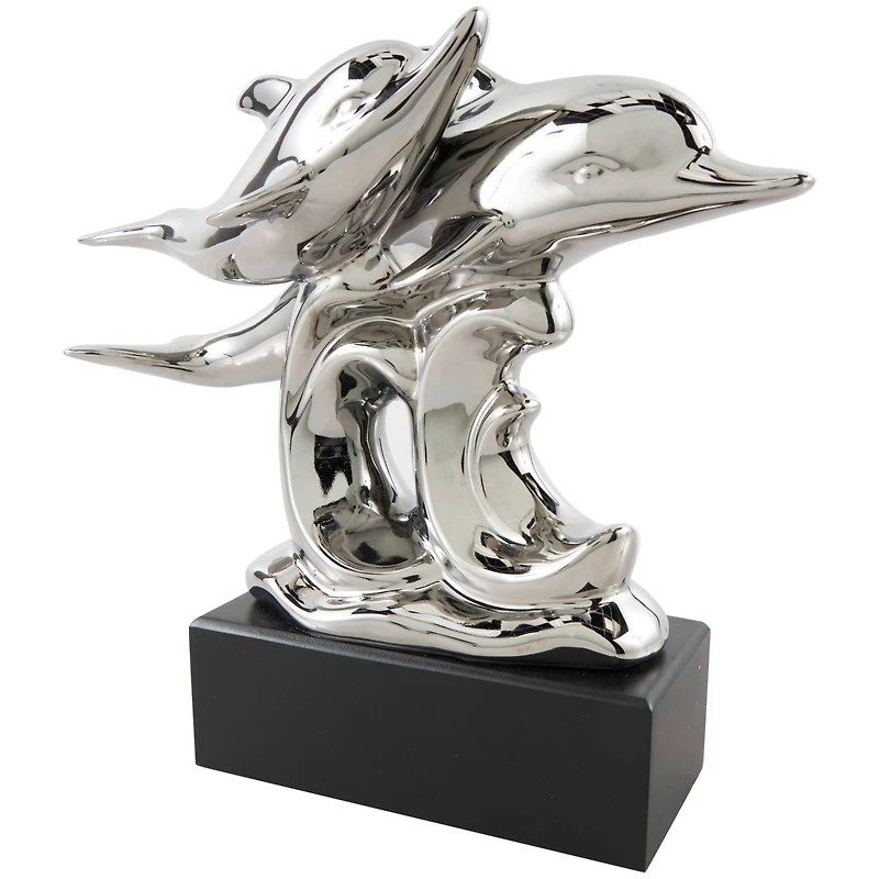 10" Silver Ceramic Dolphin Sculpture