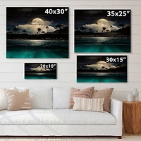 Designart - Fishing Boat Under Tropical Full Moon - Modern Print on Natural Pine Wood