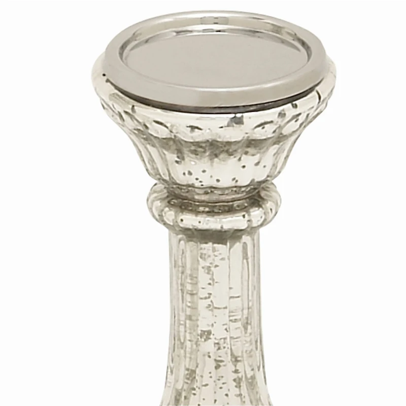 Silver Glass Traditional Candle Holder Set
