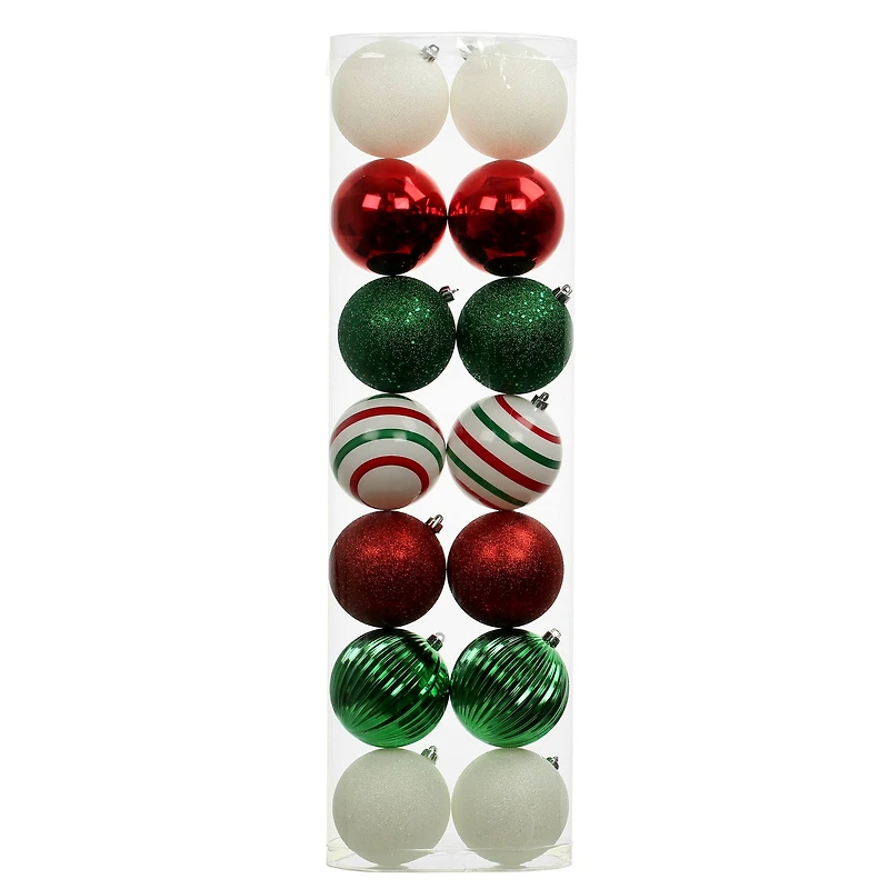 14 Pack 3.8" Red, Green & White Peppermint Lane Shatterproof Ornaments by Ashland®