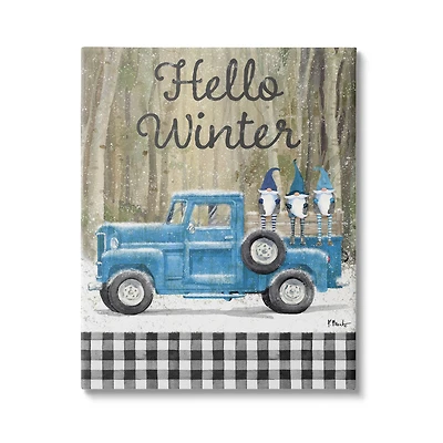 Stupell Industries Hello Winter Plaid Gnomes Canvas Wall Art