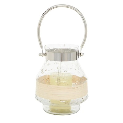 Clear Glass Country Cottage Candle Holder Lantern, 8" x 6" x 7"