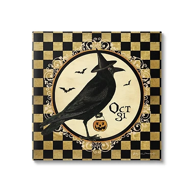 Stupell Industries Oct 31 Checkered Halloween Crow Canvas Wall Art