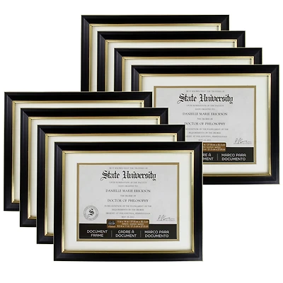8 Pack: 8.5" x 11" Black & Gold Document Frame with Double Mat by Studio Décor®