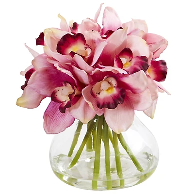 8" Pink Cymbidium Orchid Arrangement in Glass Vase